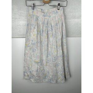 Vintage Siblings Midi Skirt Womens Size 9 White Cream Floral Rose Spring Work